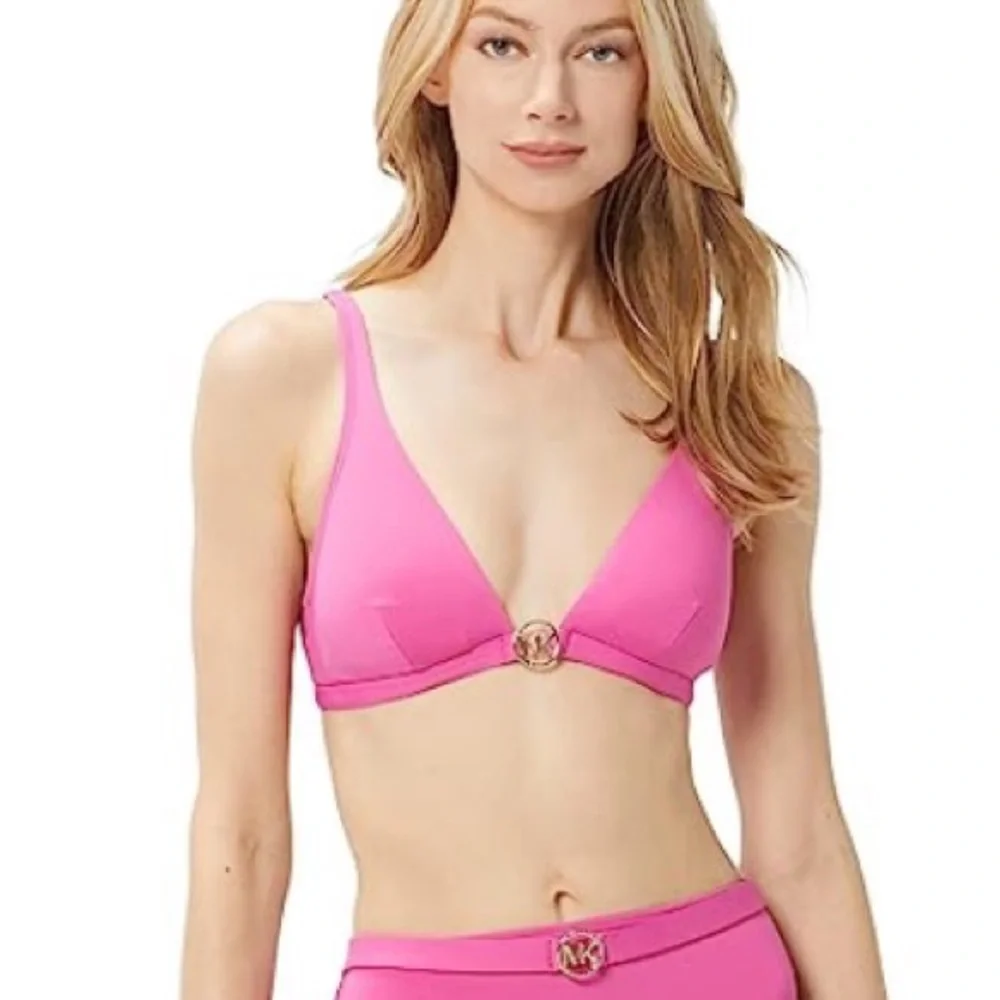Michael Kors Womens Cerise Pink Polyamide Triangle Bikini Bra Size‎ Large new